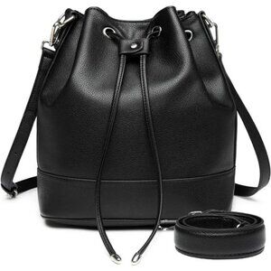 Vegan Leather Bucket Bags and Drawstring Black